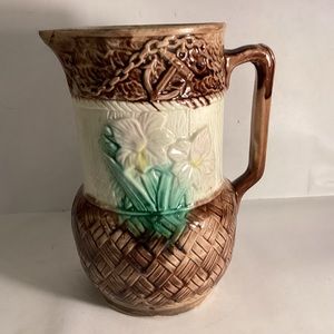 Majolica floral and anchor pitcher